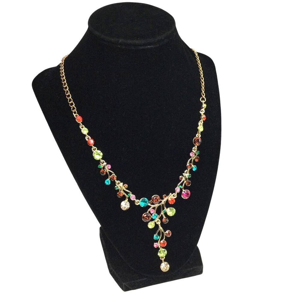 90s Y2K Beaded Vine Gold Tone Chain Link Lobster Clasp Y Fashion Necklace